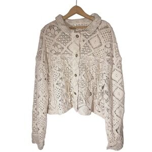 Miss Me Cream Crochet Fringe Button-Up Jacket